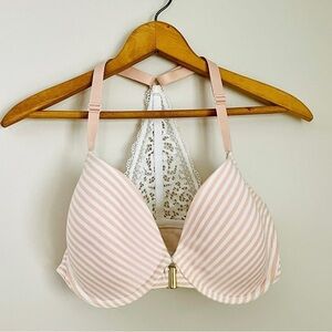 Cacique Pink and White Striped Bra